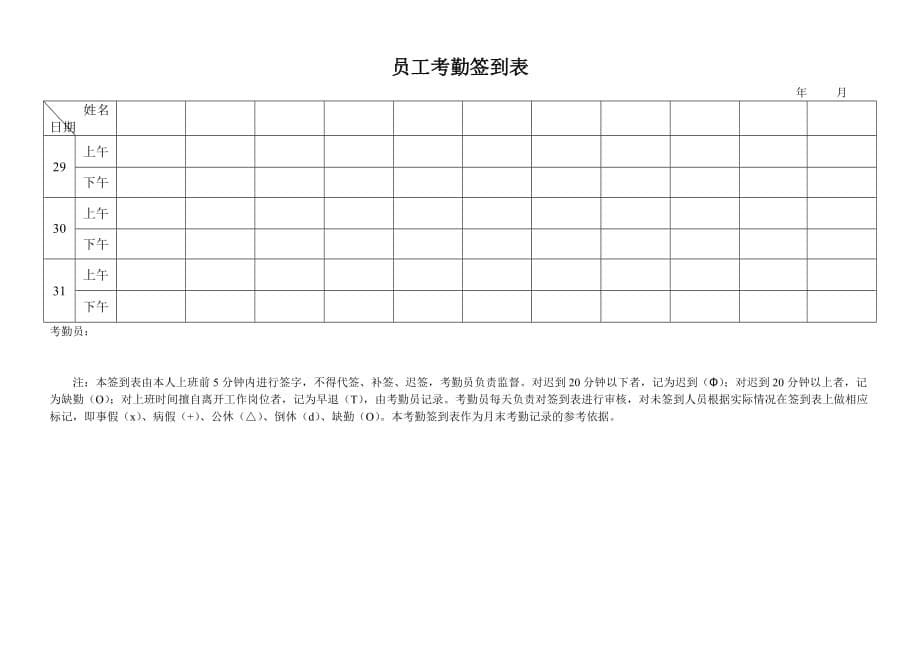 很实用的考勤管理工具表格精选考勤表 员工考勤签到表 适合单一部门_第5页