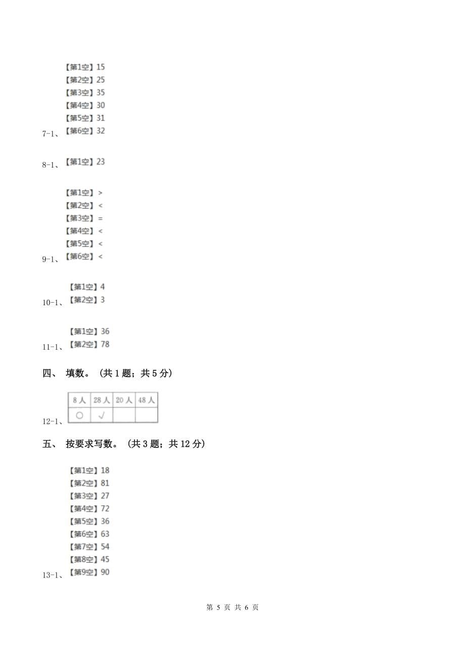 西师大版数学一年级下学期 第一单元 1.4大小比较 A卷.doc_第5页