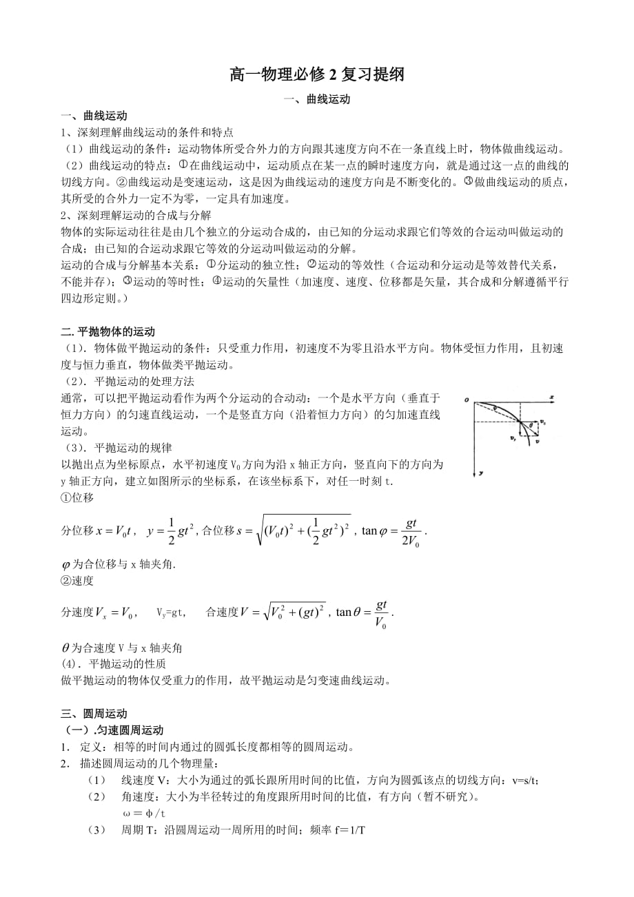2012年浙江省高中物理必修2会考复习提纲.doc_第1页