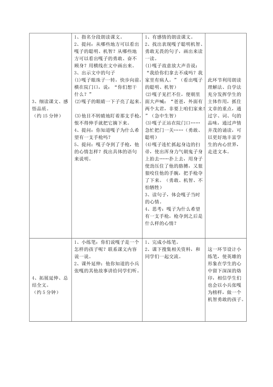 2019年四年级语文上册 26.小兵张嘎夺枪记（1）教案 语文S版.doc_第3页