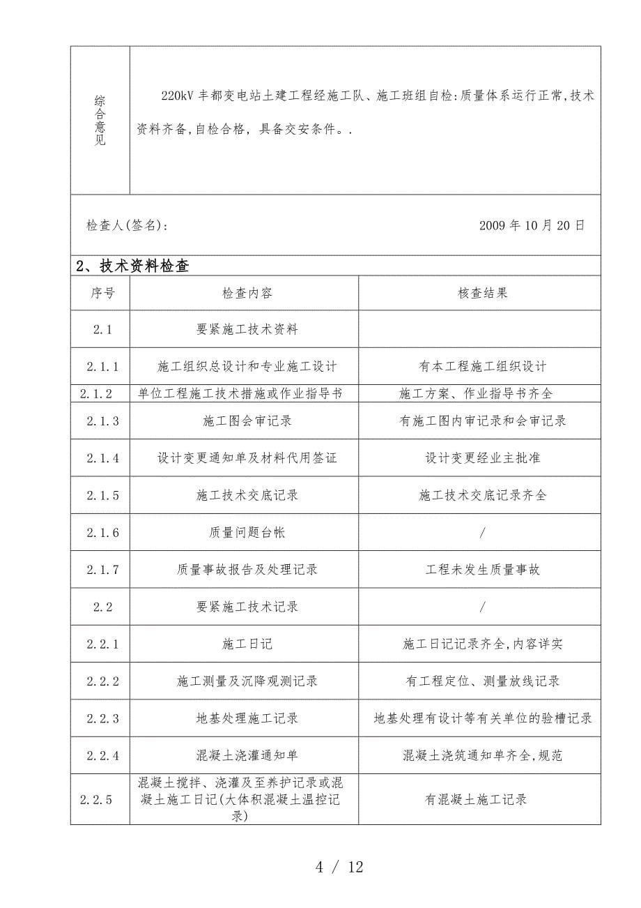 变电站工程质量自检检查记录表_第5页