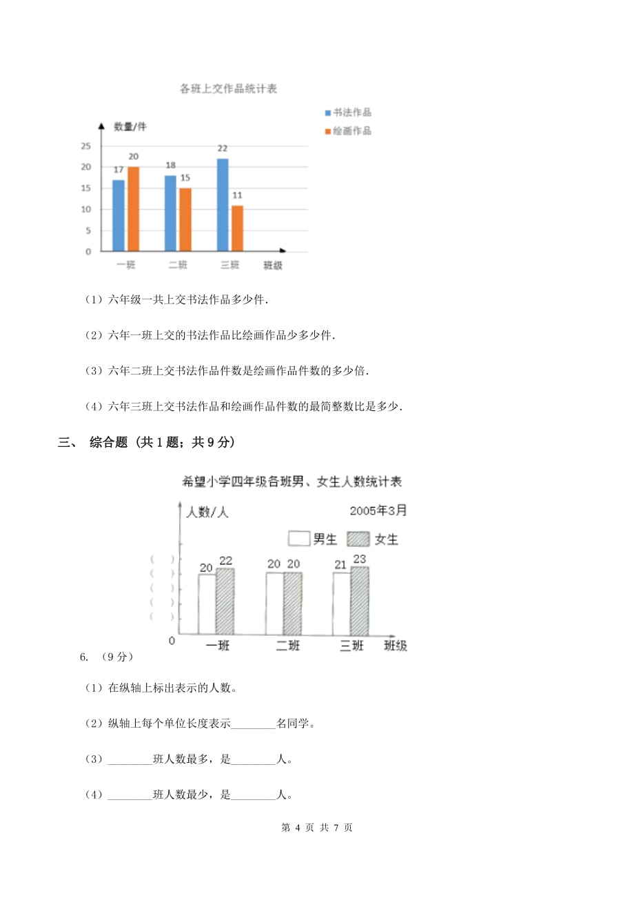 2019-2020学年冀教版小学数学四年级下册 七 复式条形统计图 同步训练C卷.doc_第4页