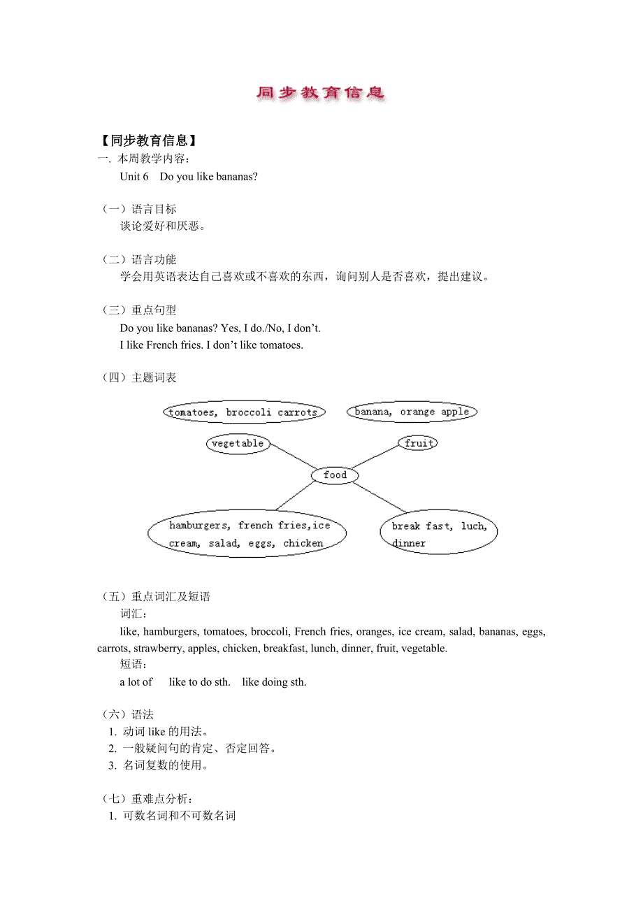 新目标英语七年级上同步辅导Unit6.doc_第1页