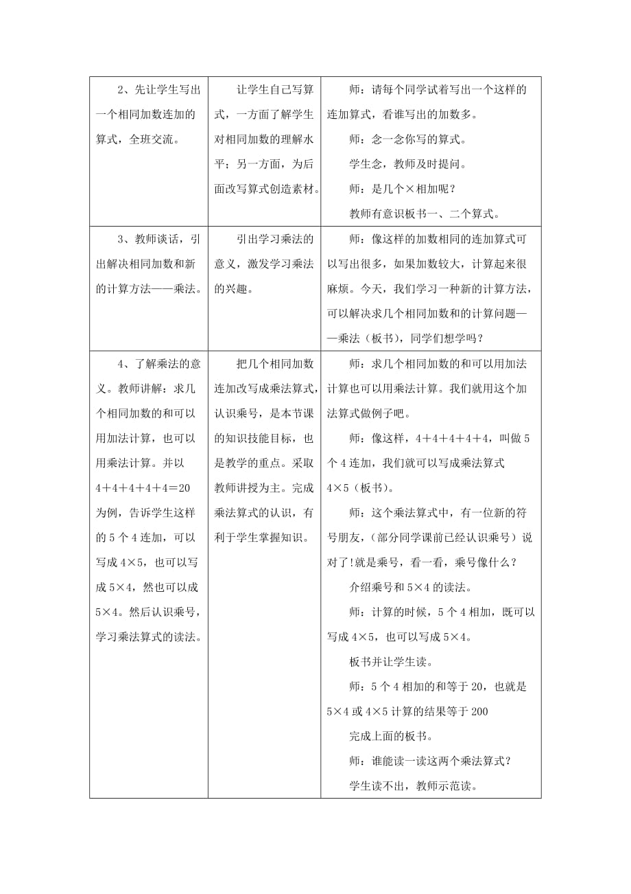 2019年（秋）二年级数学上册 3 第1节《认识乘法》（第1课时）教案 （新版）冀教版.doc_第3页