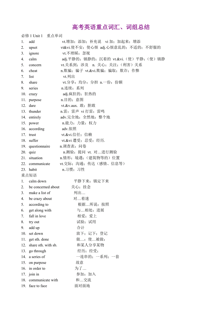 高中重点词汇语短汇总.doc_第1页