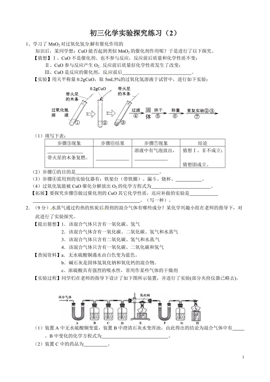 初三化学实验探究练习.doc_第1页