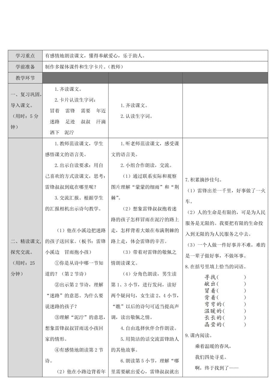 2019二年级语文下册课文25雷锋你在哪里教案2新人教版.doc_第5页