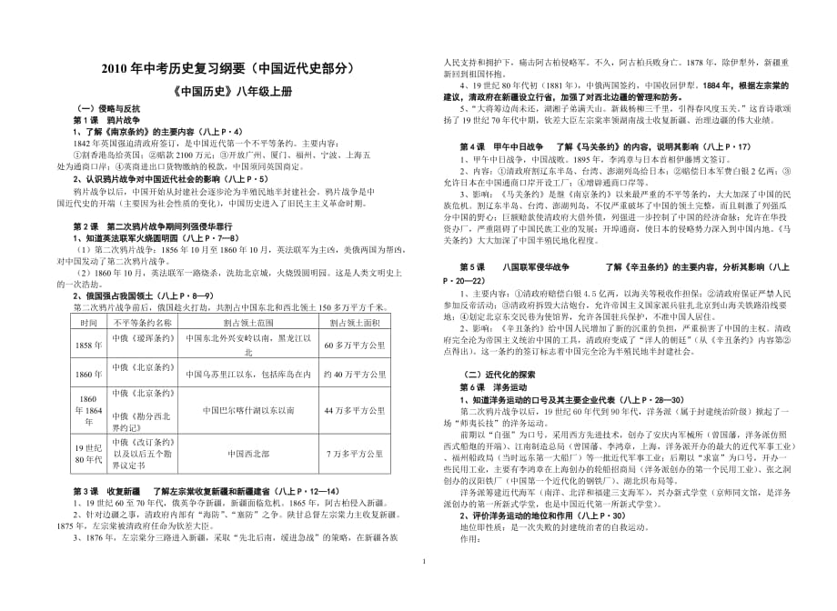 2010年中考历史复习纲要（中国近代史部分）.doc_第1页