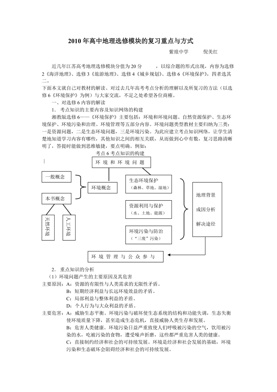 2010年高中地理选修模块的复习重点与方式.doc_第1页