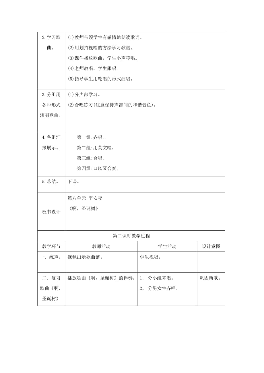 2019年（秋）五年级音乐上册 第六单元《平安夜》教案 新人教版.doc_第2页