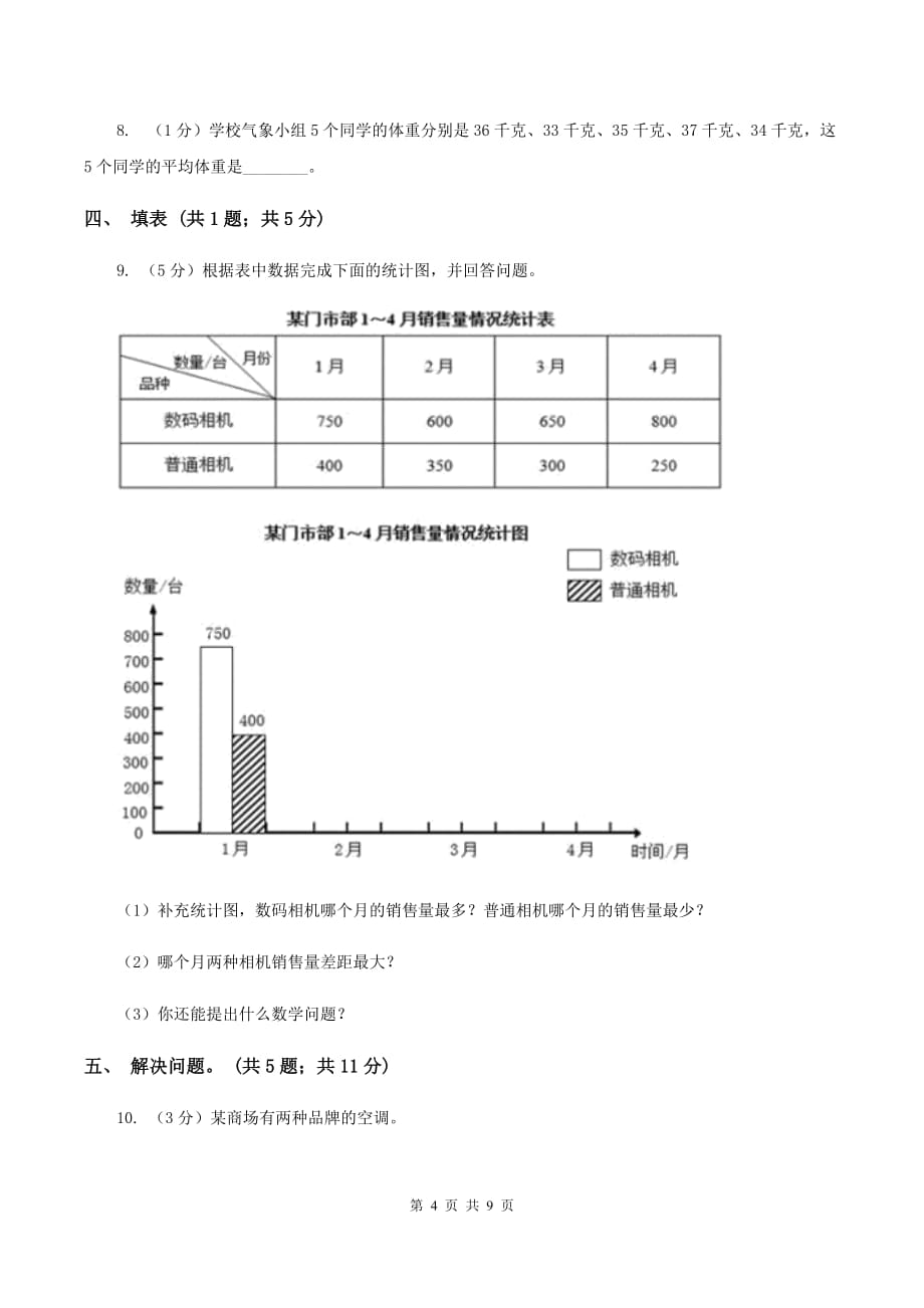 2019-2020学年小学数学人教版四年级下册 第八单元平均数与条形统计图 单元卷（1）C卷.doc_第4页