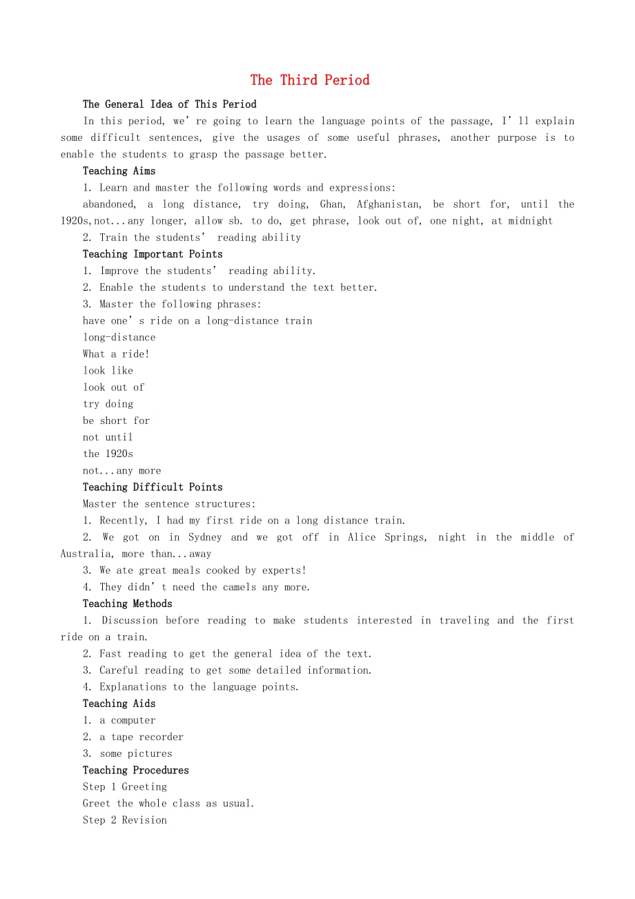 2012高中英语Module33rdperiod优秀教案外研版必修.doc_第1页