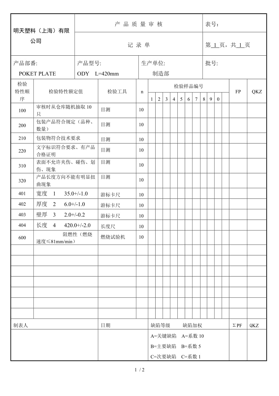 产品质量审核记录单(_第1页