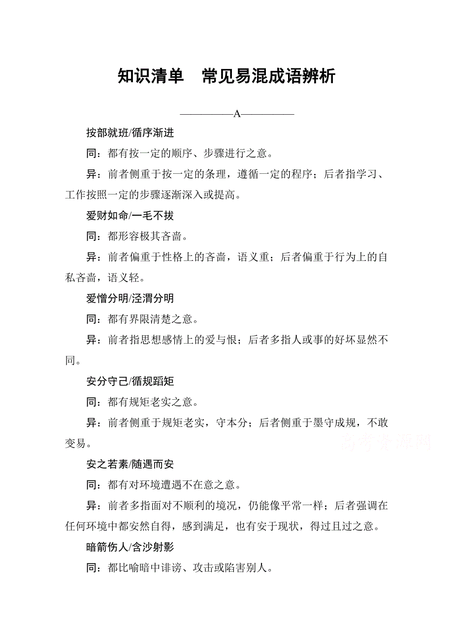 2016届高考语文一轮总复习知识清单常见易混成语辨析.doc_第1页