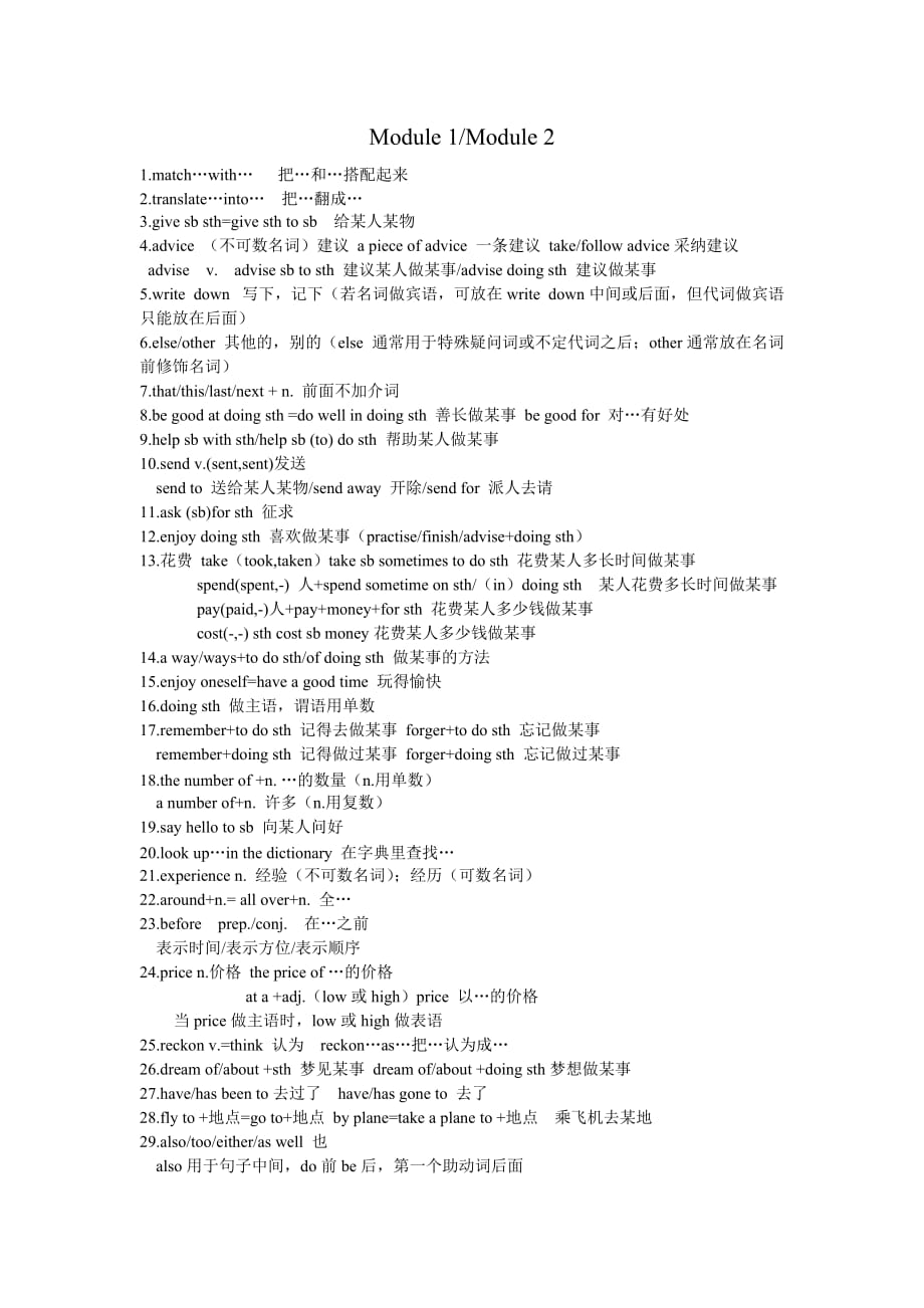 外研八年级上Module1-6重要词汇短语整理.doc_第1页