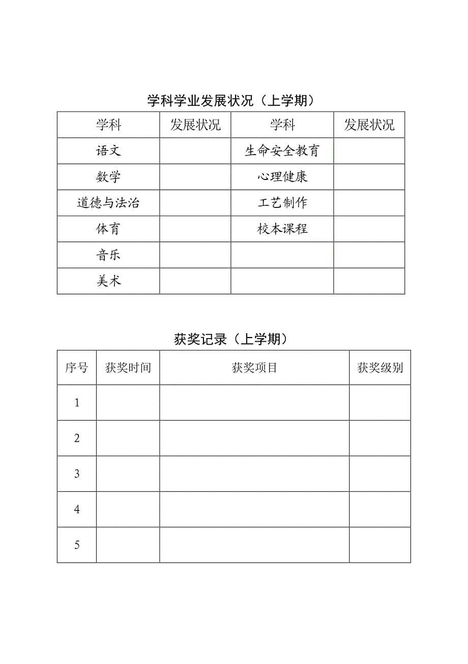 武汉市武昌区小学生综合素质报告书1223-1年级_第5页