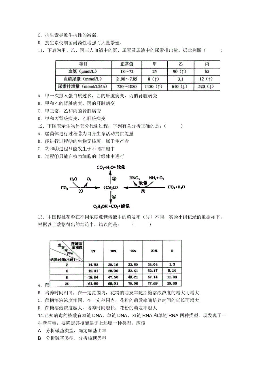 2019-2020年高三上学期第一次考试（生物）.doc_第3页