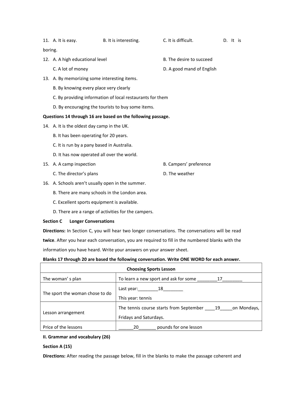 2019-2020年高一下学期期末考试英语试题 含答案（IV）.doc_第2页