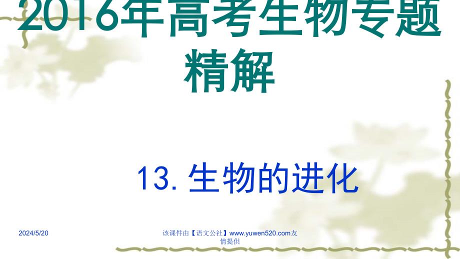 高考生物专题精讲 课件13 生物的进化共20张_第1页