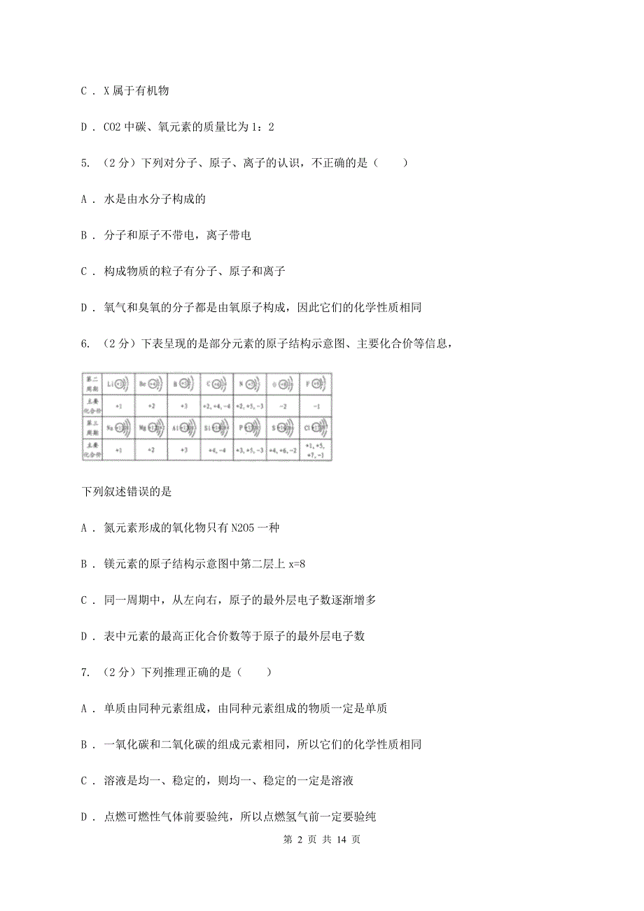 2019-2020学年九年级上学期化学期中考试试卷（II ）卷（6）.doc_第2页