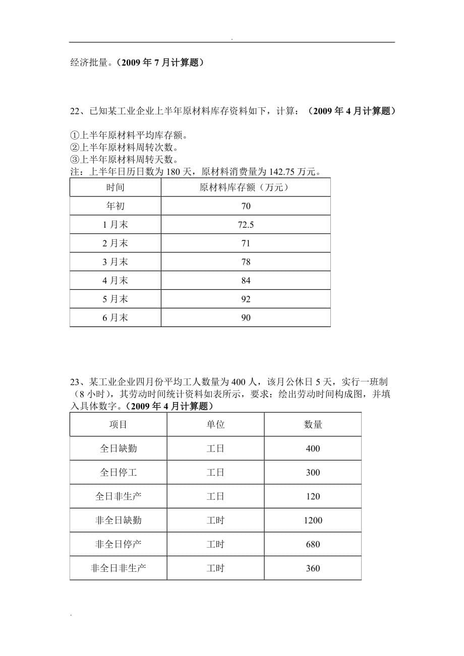 自考企业经济统计学计算题历年真题_第5页