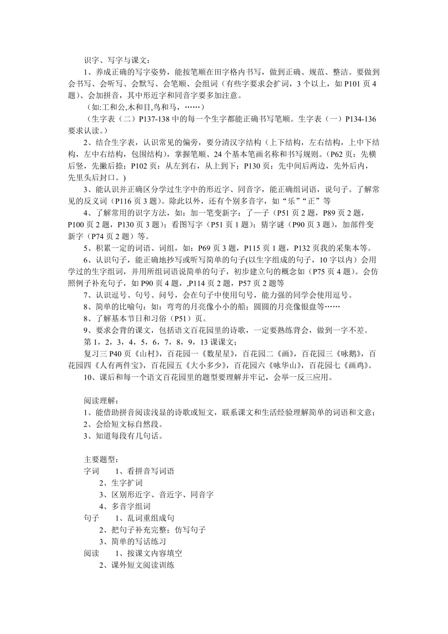 2019年小学一年级第一期语文期末考试复习要点.doc_第2页