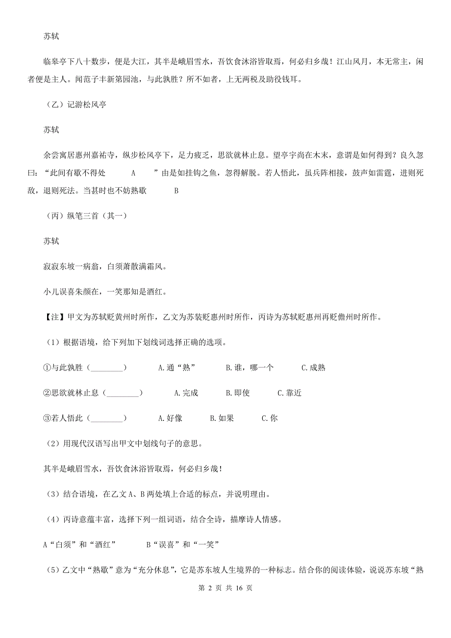 人教版2020年九年级下学期语文毕业生学业模拟考试试卷B卷.doc_第2页