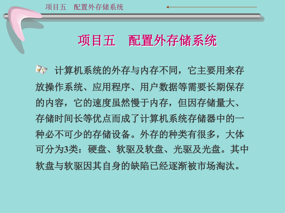 计算机组装与维护教学全套课件第3版 王保成 教学课件 教学课件5 配置外存储系统_第1页