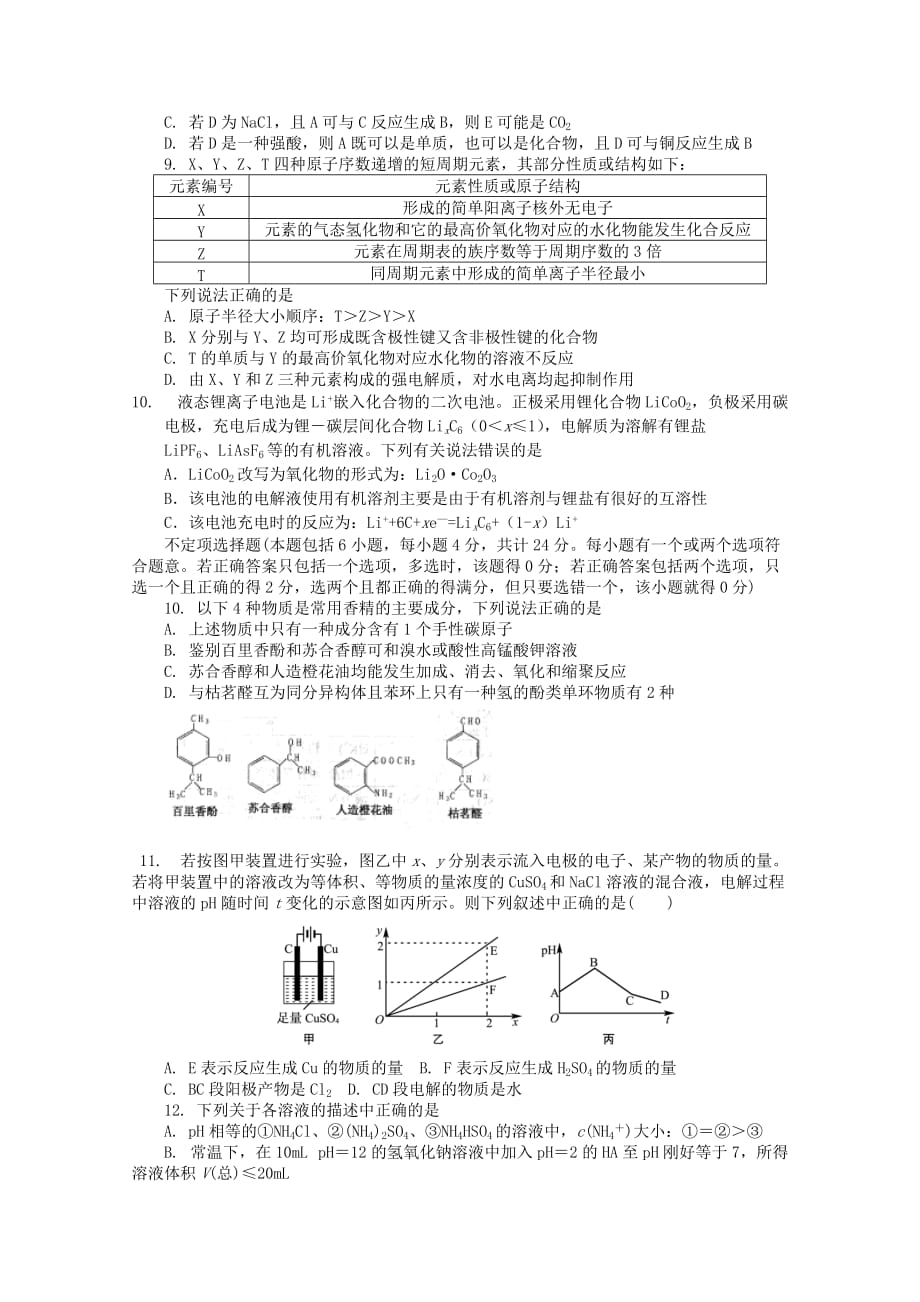 2019-2020年高三12月双周练（化学）.doc_第2页