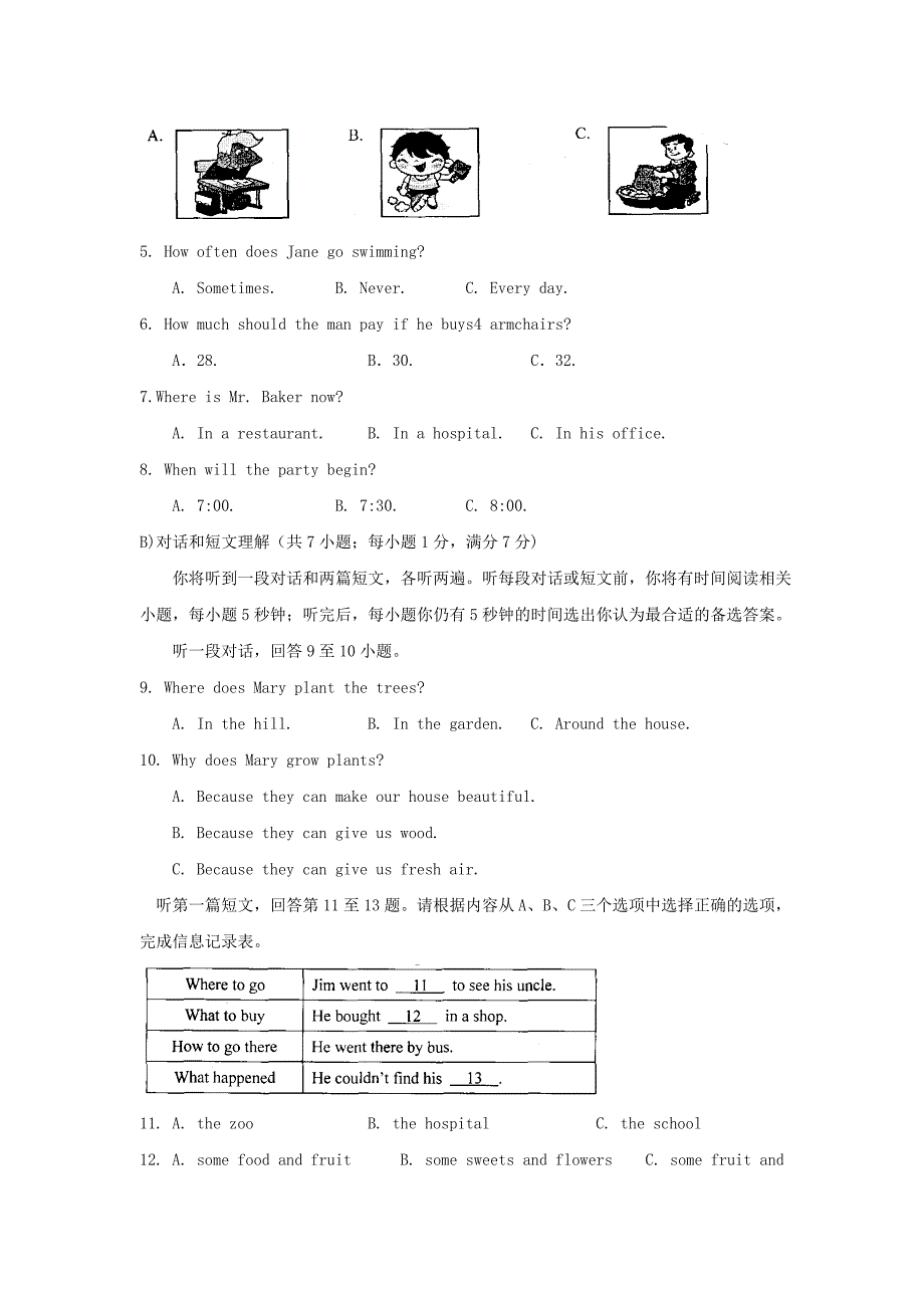 2019-2020年七年级下学期期末调研测试英语试题（I）.doc_第2页