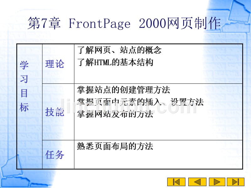 计算机应用基础教程 教学课件 作者 2000版 教学课件 作者 房华 第7章FrontPage 2000网页制作_第2页