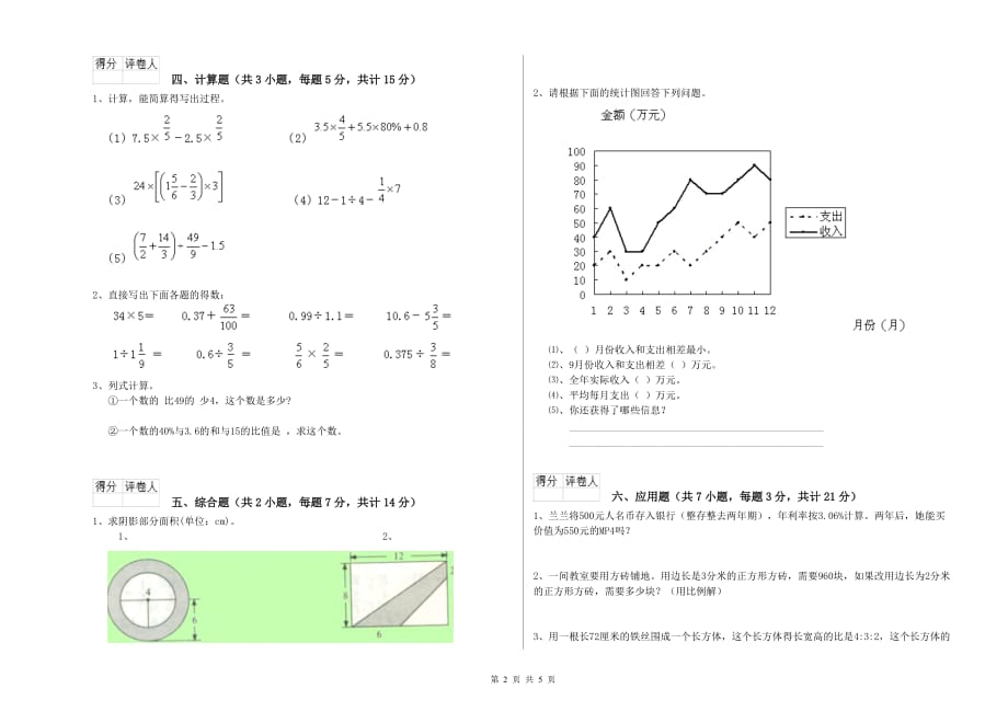 2019年六年级数学【下册】全真模拟考试试题B卷 附答案.doc_第2页