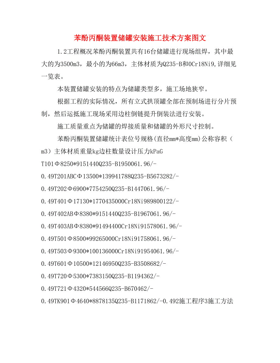 苯酚丙酮装置储罐安装施工技术方案图文_第1页