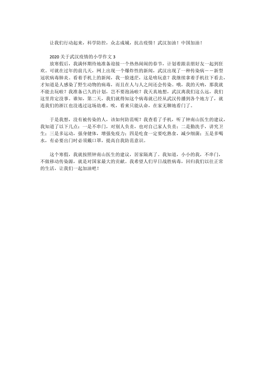 2020年关于武汉疫情的小学作文_第2页