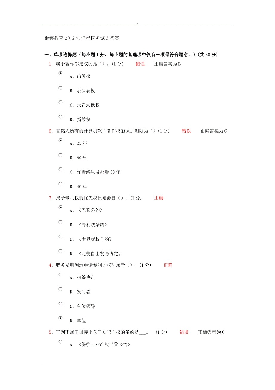 知识产权参考试题和答案_第1页