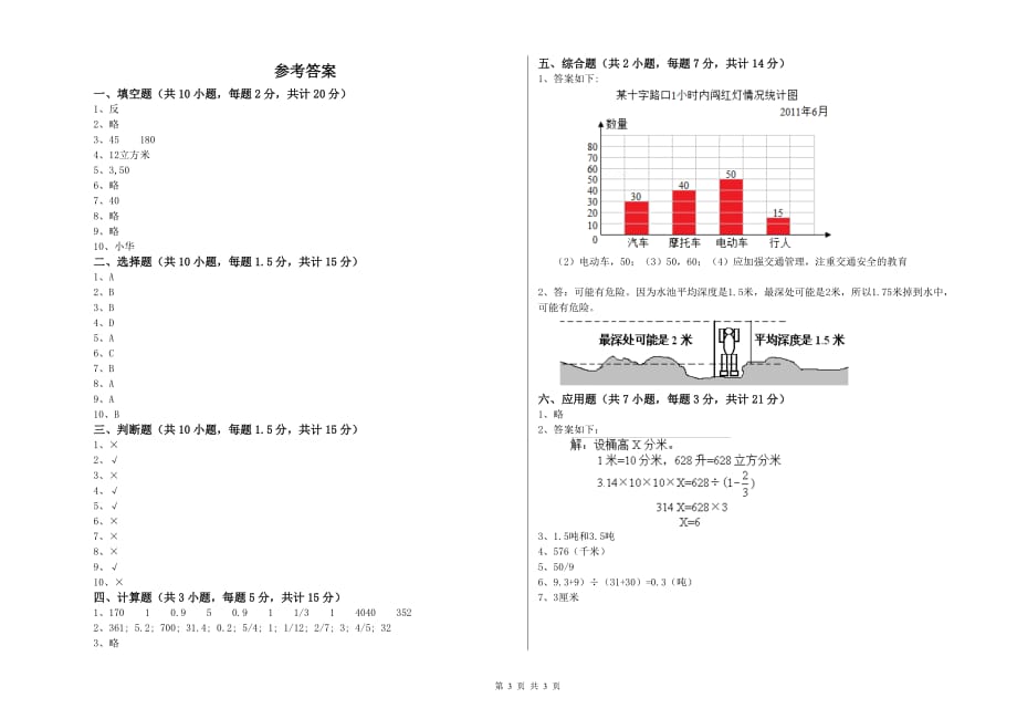 2019年六年级数学【下册】期中考试试卷B卷 附解析.doc_第3页