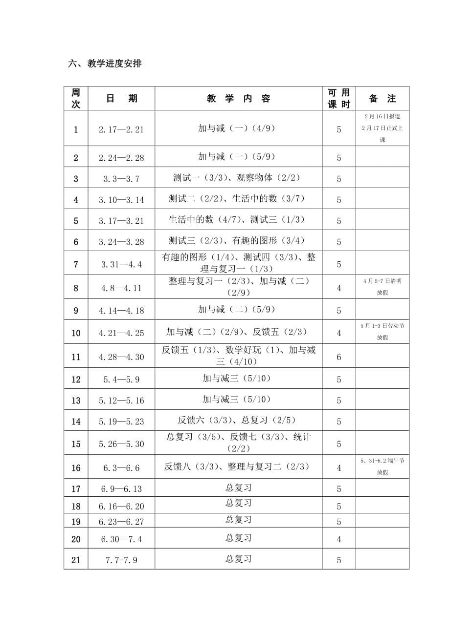 2019年一年级数学下册教学计划教案 （I）.doc_第5页