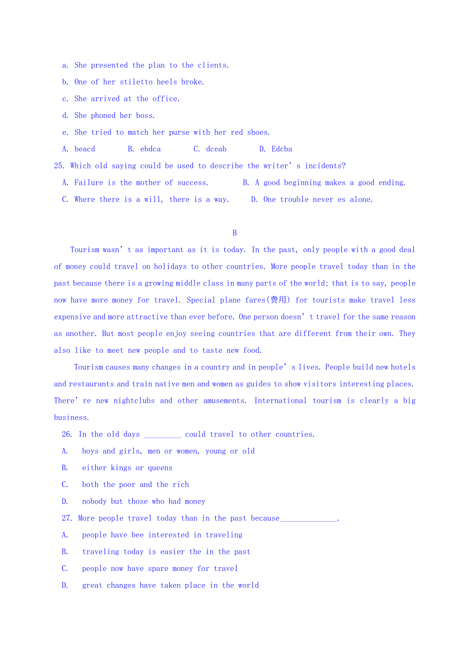 2019-2020年高一上学期期末考试英语试题 含答案（VI）.doc_第4页