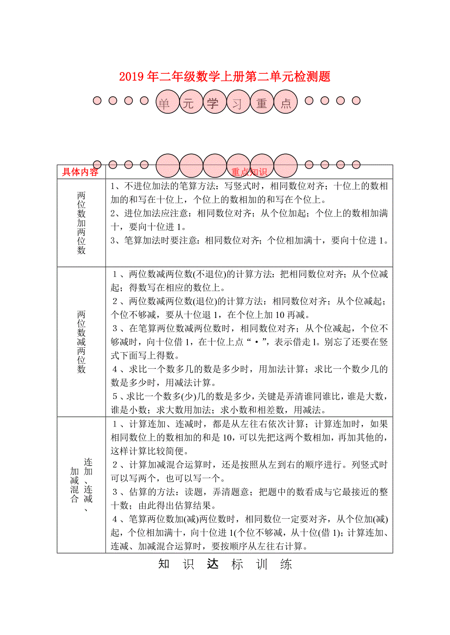 2019年二年级数学上册第二单元检测题.doc_第1页