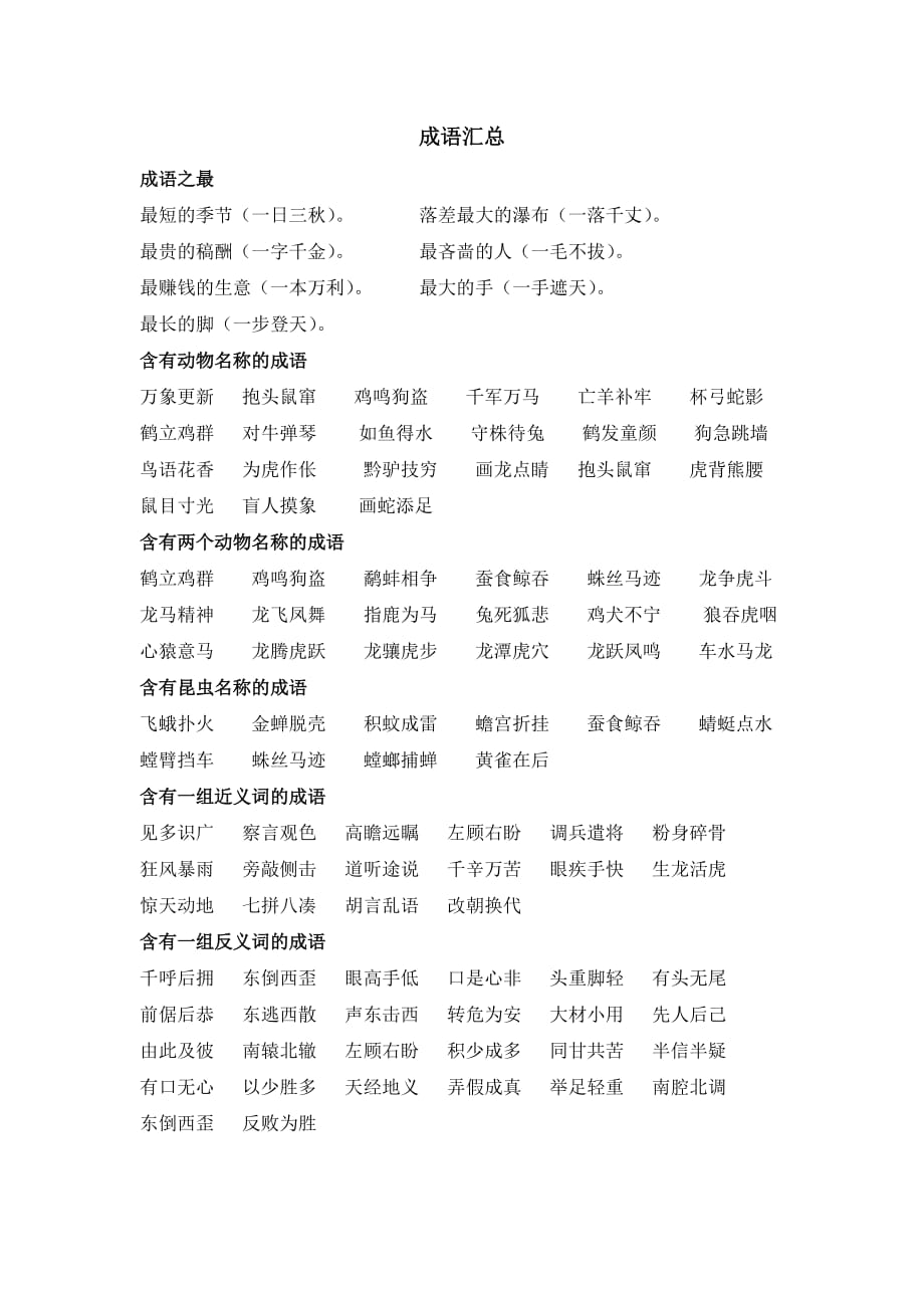 竞赛资料：成语汇总成语竞赛题.doc_第1页