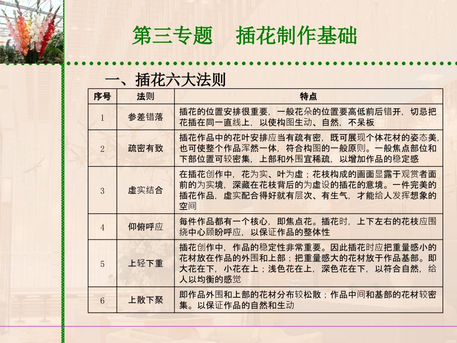 饭店服务技能综合实训 花艺 教学课件 作者 课件+题库 3第三专题_第1页