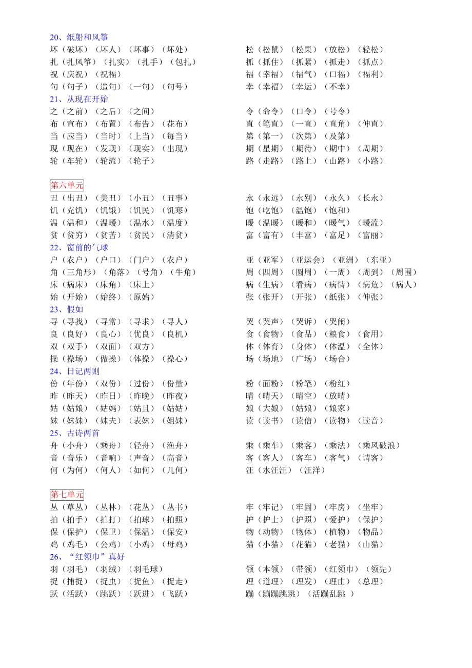 2019年人教版语文二年级上册生字表二生字组词（无拼音）.doc_第4页