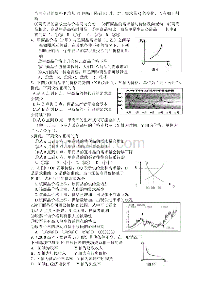 题型专项训练一《经济生活》曲线图专题训练.doc_第2页