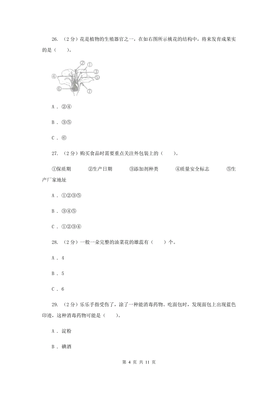 教科版四年级下学期 科学期末测试（一）.doc_第4页