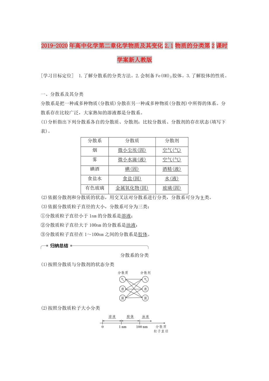 2019-2020年高中化学第二章化学物质及其变化2.1物质的分类第2课时学案新人教版.doc_第1页