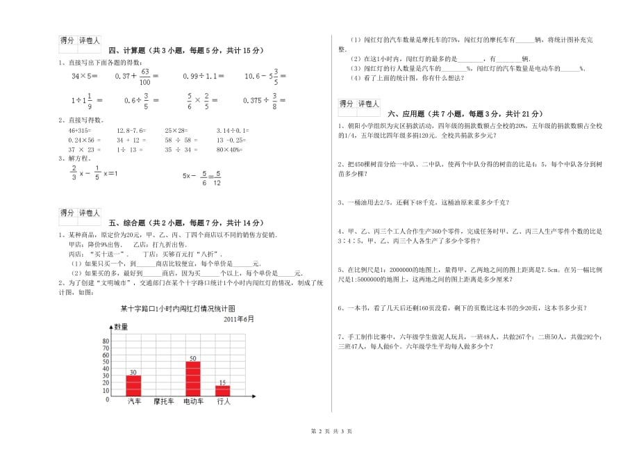 2019年六年级数学下学期期末考试试卷D卷 附解析.doc_第2页