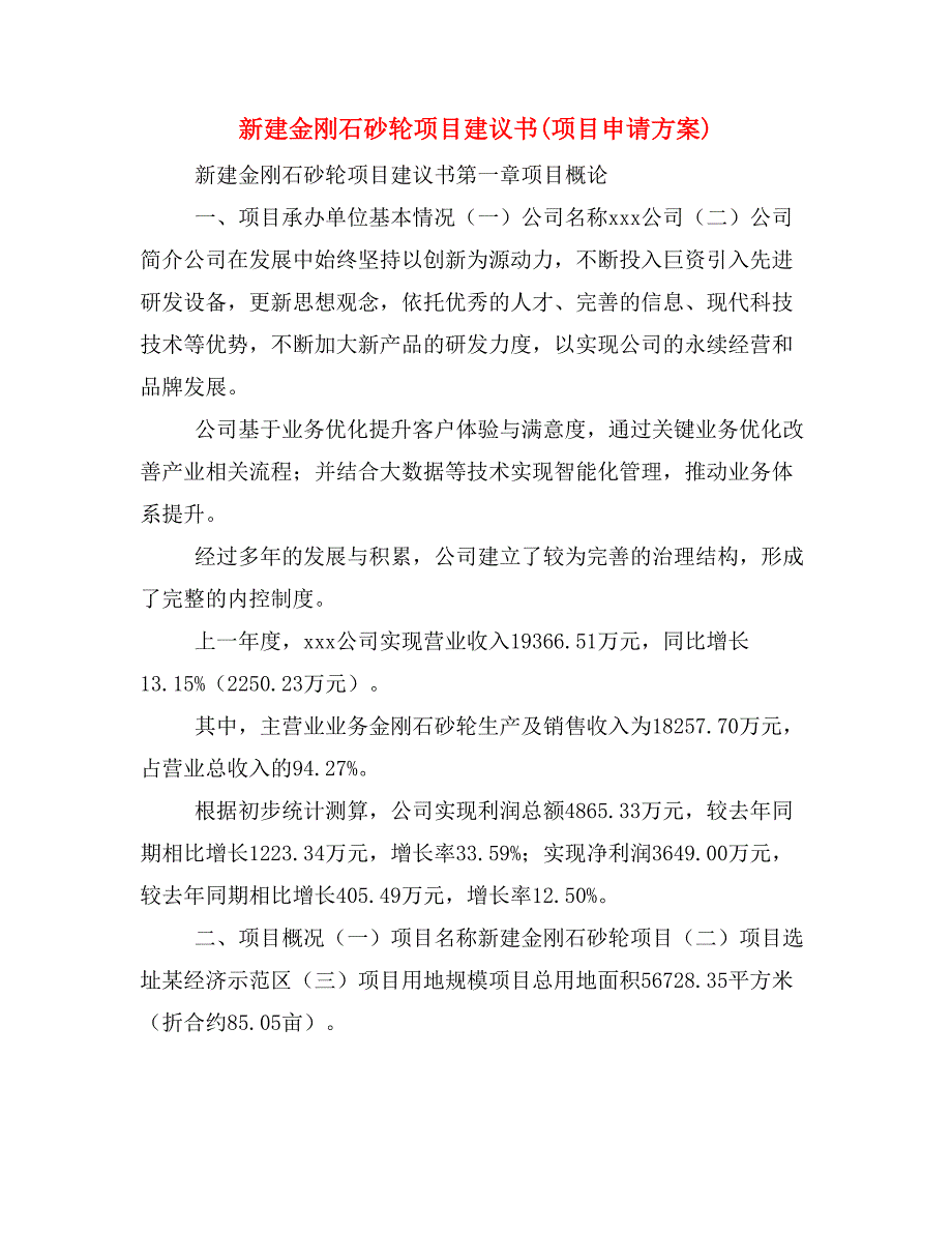 新建金刚石砂轮项目建议书(项目申请方案)_第1页