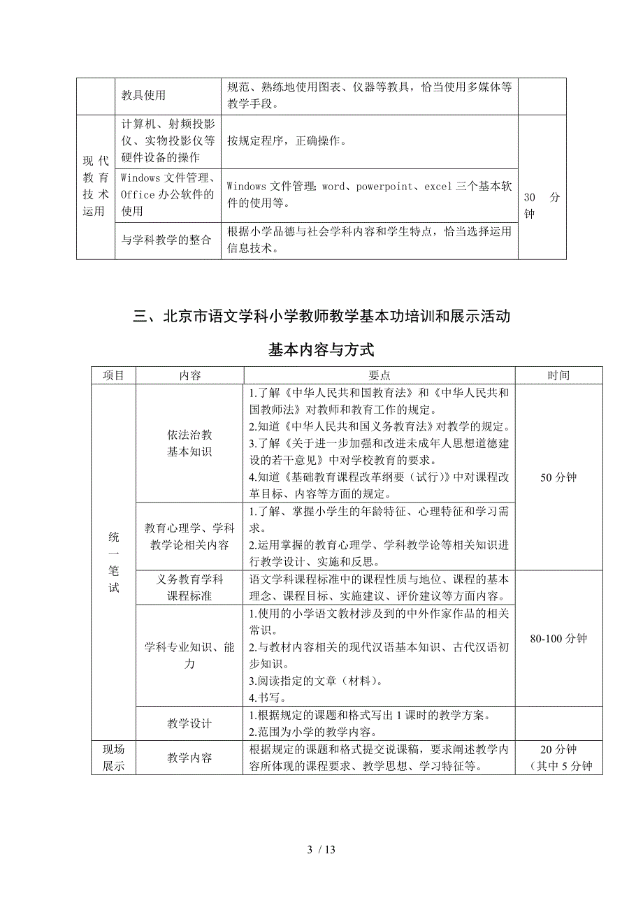 北京市小学教师新课程教学基本功培训和展示活动的基本内容与方_第3页