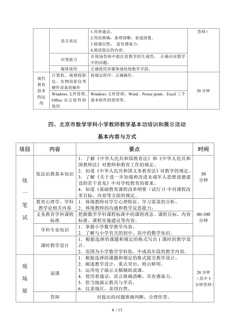 北京市小学教师新课程教学基本功培训和展示活动的基本内容与方_第4页