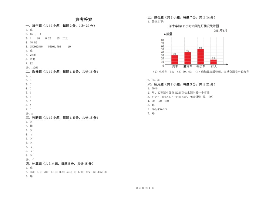 2019年六年级数学【上册】综合检测试题 人教版（含答案）.doc_第4页